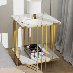 Fativo 44.5Cm W Side End Table Sintered Stone Marble Table For Artworks Bonsai Nightstand Furniture, Gold - thumbnail 8