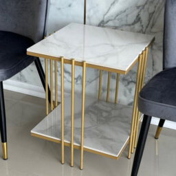 Fativo 44.5Cm W Side End Table Sintered Stone Marble Table For Artworks Bonsai Nightstand Furniture, Gold - thumbnail 9