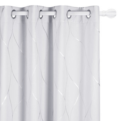 Deconovo Eyelet Blackout Curtains, Thermal Silver Wave Line Foil Printed Curtains For Bedroom, 66 X 54 Inch, Silver Grey, One Pair - image 1