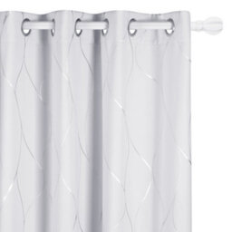 Deconovo Eyelet Blackout Curtains, Thermal Silver Wave Line Foil Printed Curtains For Bedroom, 66 X 54 Inch, Silver Grey, One Pair - thumbnail 1