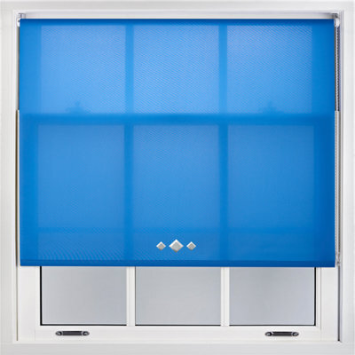 FURNISHED Trimmable Roller Blind With Triple Diamond Chrome Eyelet And Metal Fittings - Blue Daylight Shade (W)210Cm X (L)210Cm