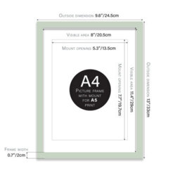 A4 Mint Green Picture Frame With Mount For A5 (14.8 X 21Cm - 5.8 X 8.3In) Poster, Photo, Artwork, Or Print. - thumbnail 2