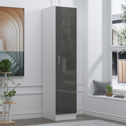Reflect 1 Door High Gloss Wardrobe - Grey & White, Durable Melamine Finish - Modern Bedroom Storage - Single Door Wardrobe - thumbnail 2