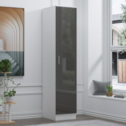 Reflect 1 Door High Gloss Wardrobe - Grey & White, Durable Melamine Finish - Modern Bedroom Storage - Single Door Wardrobe
