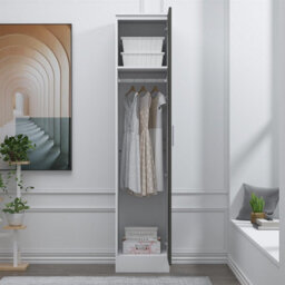 Reflect 1 Door High Gloss Wardrobe - Grey & White, Durable Melamine Finish - Modern Bedroom Storage - Single Door Wardrobe - thumbnail 4