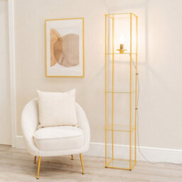 Valuelights Gobie Gold Metal Frame With Glass Storage Shelf Floor Lamp With Led Bulb