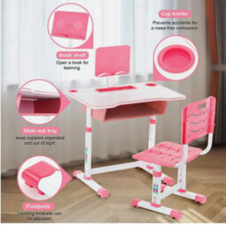 Kid Desk And Chair Set Wooden Children Study Table Chair Writing Table Set Hshk - thumbnail 6