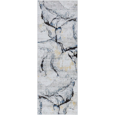 Livabliss Jolie-Abstract Grey Blue Ivory Brown Modern Marble Living Dining Bedroom Rug 60 X 90 Cm Easy Care, Non Shedding - image 1