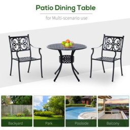 Outsunny Round Aluminium Outdoor Garden Dining Table With Umbrella Hole, Black - thumbnail 7