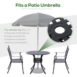 Outsunny Round Aluminium Outdoor Garden Dining Table With Umbrella Hole, Black - thumbnail 6
