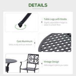 Outsunny Round Aluminium Outdoor Garden Dining Table With Umbrella Hole, Black - thumbnail 5