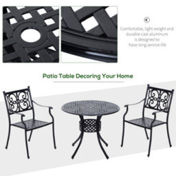 Outsunny Round Aluminium Outdoor Garden Dining Table With Umbrella Hole, Black - thumbnail 4