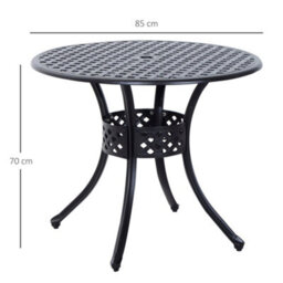 Outsunny Round Aluminium Outdoor Garden Dining Table With Umbrella Hole, Black - thumbnail 3