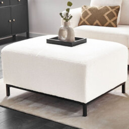 Wyld And Coco White Bouclé Rectangular Footstool - Solid Wood Frame, Stainless Steel Legs, Minimalist Modern Design - thumbnail 2