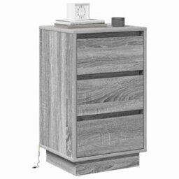 Berkfield Modern Bedside Cabinet With Led Grey Sonoma 39X34.5X65 Cm Engineered Wood - thumbnail 3
