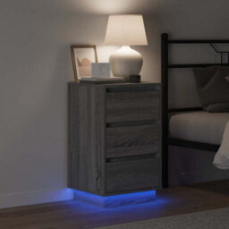 Berkfield Modern Bedside Cabinet With Led Grey Sonoma 39X34.5X65 Cm Engineered Wood - thumbnail 4
