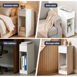 Levede Bedside Table Cabinet  Narrow Slim Side Cabinet Drawer Open Shelf - thumbnail 9