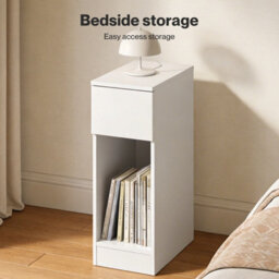 Levede Bedside Table Cabinet  Narrow Slim Side Cabinet Drawer Open Shelf - thumbnail 5