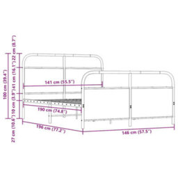Berkfield Metal Bed Frame Without Mattress Brown Oak 140X190 Cm - thumbnail 9