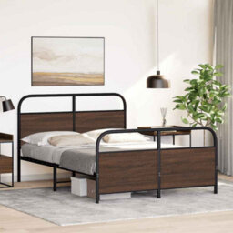 Berkfield Metal Bed Frame Without Mattress Brown Oak 140X190 Cm - thumbnail 4