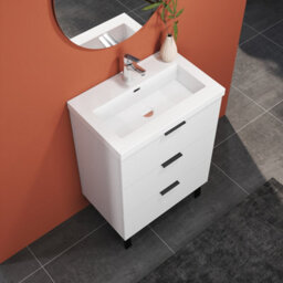 Sline 600mm Wall Mounted Matte White Bathroom Vanity Unit With Artificial Stone Basin,3 Soft Close Drawers For Storage,flat Packed - thumbnail 5