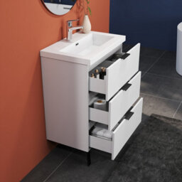 Sline 600mm Wall Mounted Matte White Bathroom Vanity Unit With Artificial Stone Basin,3 Soft Close Drawers For Storage,flat Packed - thumbnail 6
