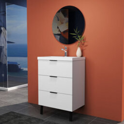 Sline 600mm Wall Mounted Matte White Bathroom Vanity Unit With Artificial Stone Basin,3 Soft Close Drawers For Storage,flat Packed - thumbnail 4