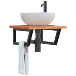 Basin Shelf Wall Mounted Steel and Solid Wood Beech - thumbnail 1