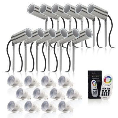Auraglow Stainless Steel Gu10 Holder Garden Spike Light - Colour Changing - 12 Pack - image 1