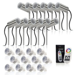 Auraglow Stainless Steel Gu10 Holder Garden Spike Light - Colour Changing - 12 Pack - thumbnail 1