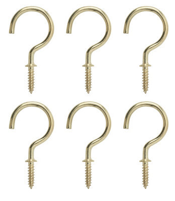 Diall Brass-Plated Extra Large Cup Hook (L)55mm, Pack Of 6