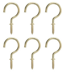 Diall Brass-Plated Extra Large Cup Hook (L)55mm, Pack Of 6