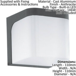 Stylish Ip44 Outdoor Wall Light In Anthracite With Built-In 6W Led Lamp - thumbnail 2