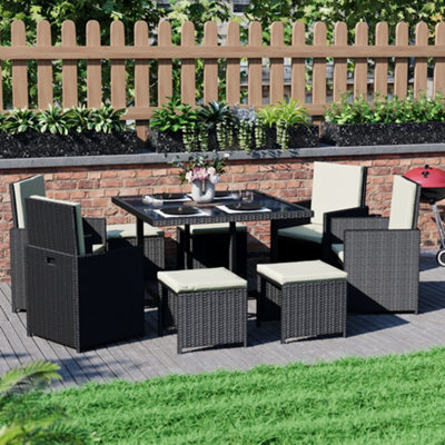 Lassic Vida Designs 8 Seater Rattan Garden Bistro Set With Outdoor Table And Chairs, Stool, Black - image 1