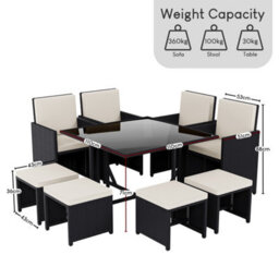 Lassic Vida Designs 8 Seater Rattan Garden Bistro Set With Outdoor Table And Chairs, Stool, Black - thumbnail 4