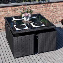 Lassic Vida Designs 8 Seater Rattan Garden Bistro Set With Outdoor Table And Chairs, Stool, Black - thumbnail 3
