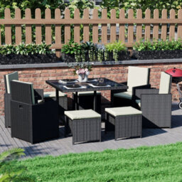 Lassic Vida Designs 8 Seater Rattan Garden Bistro Set With Outdoor Table And Chairs, Stool, Black