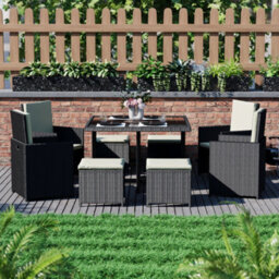 Lassic Vida Designs 8 Seater Rattan Garden Bistro Set With Outdoor Table And Chairs, Stool, Black - thumbnail 2