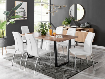 Furniturebox Uk Kylo Brown Wood Effect Dining Table & 6 White Isco Chairs - image 1