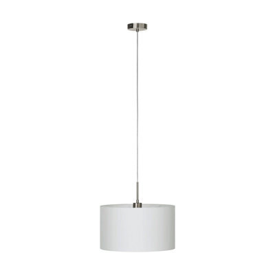 Elegant Satin Nickel Pendant Ceiling Light With White Fabric Shade - E27 Bulb Compatible - image 1