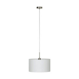 Elegant Satin Nickel Pendant Ceiling Light With White Fabric Shade - E27 Bulb Compatible