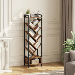 Brown 38 X 25 X 130Cm Bookcase Tree Bookshelf Shelving Unit Floorstanding Book Shelf Storage - thumbnail 3