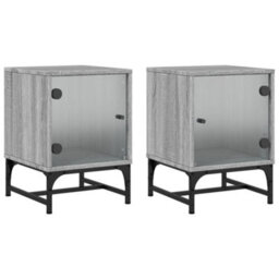 Berkfield Bedside Cabinets With Glass Doors 2 Pcs Grey Sonoma 35X37X50 Cm - thumbnail 2