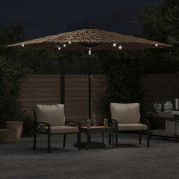Berkfield Garden Parasol With Leds And Steel Pole Brown 288X288X225 Cm - thumbnail 3
