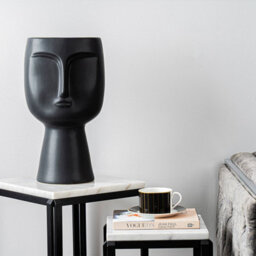 Vanity Living 40.5Cm Face Design Ceramic Vase In Matte Black, Modern Decorative Vase For Living Room - thumbnail 4