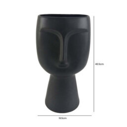 Vanity Living 40.5Cm Face Design Ceramic Vase In Matte Black, Modern Decorative Vase For Living Room - thumbnail 2