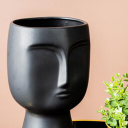 Vanity Living 40.5Cm Face Design Ceramic Vase In Matte Black, Modern Decorative Vase For Living Room - thumbnail 3