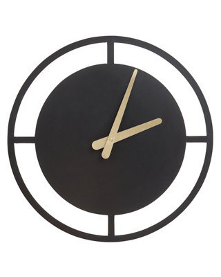 Wyld and Coco Nexa Home Wall Clock 40Cm Black Steel Minimalist Design With Gold Hands - Ready To Hang - image 1