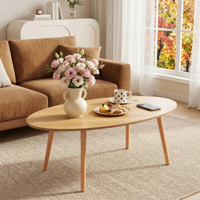 Single Tier Oval Coffee Table Natural Wood Colour Simple Living Room Side Table - image 1