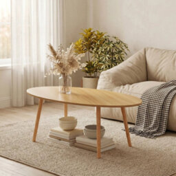 Single Tier Oval Coffee Table Natural Wood Colour Simple Living Room Side Table - thumbnail 4